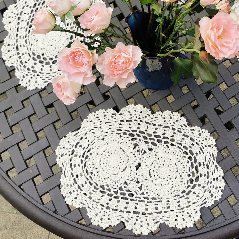 Phantomon Lace Doilies Handmade Crochet Placemats Cotton Doilies Cloth Lace, Pack of 4, Oval Shape, 10 x 14 inch (Beige) - Image 3